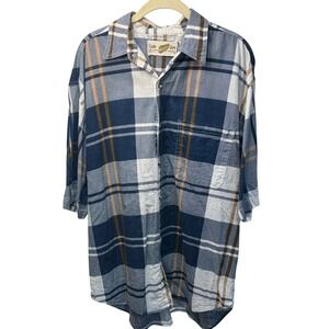 Code Zero Mens Blue White Tan Plaid Cotton Short Sleeve Button Down Shirt Medium